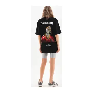 Unisex Baskılı Oversize T-Shirt - Siyah