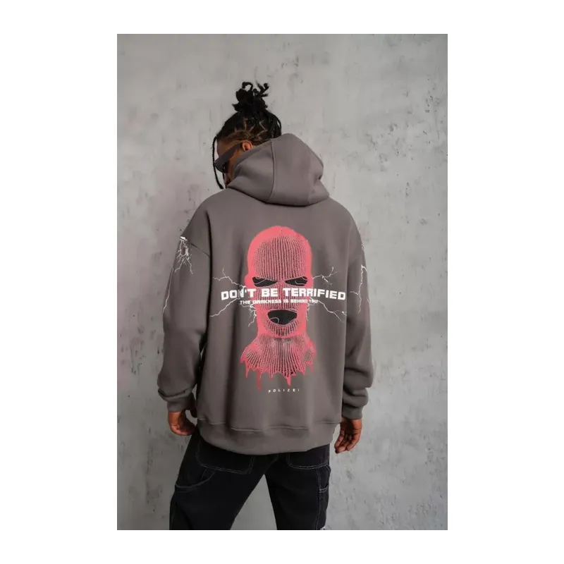 Erkek Maske Baskılı Kapüşonlu Sweat - Gri