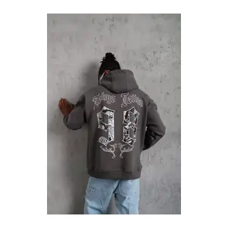 Erkek 98 Baskılı Kapşonlu Sweat - Gri
