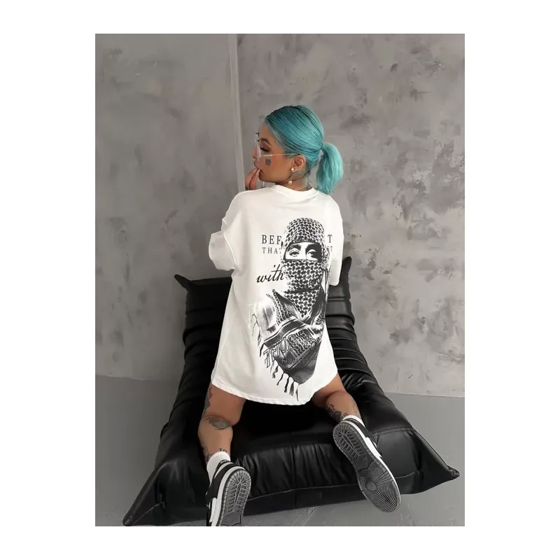 Unisex Baskılı Oversize T-Shirt - Beyaz
