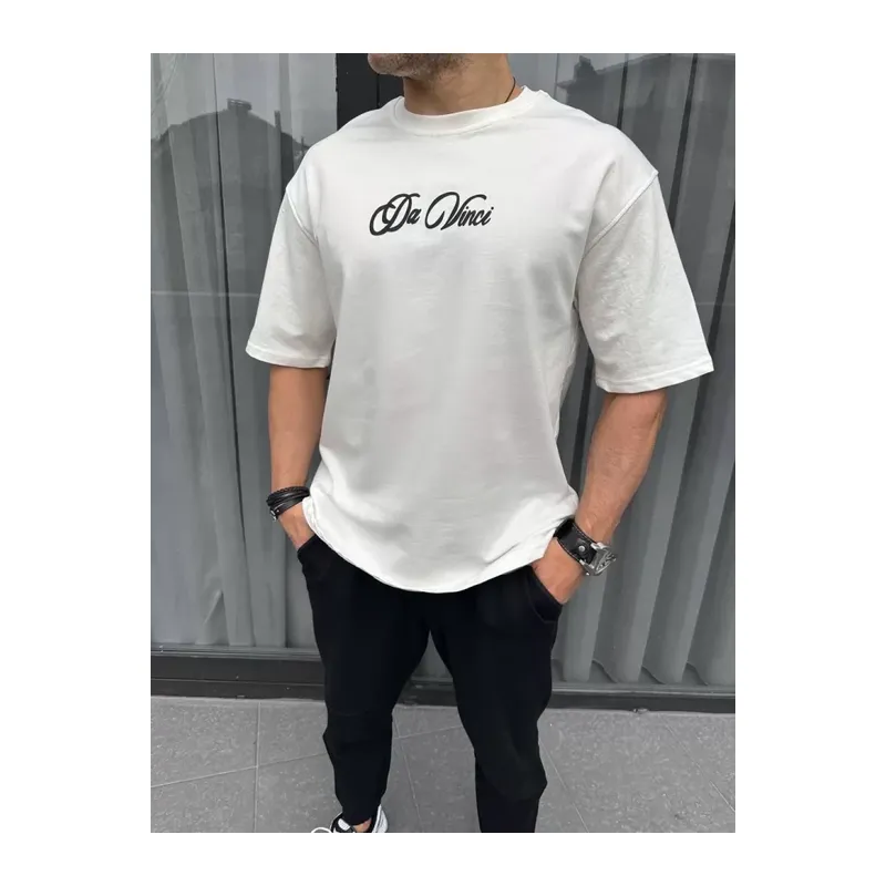 Unisex Baskılı Oversize T-Shirt - Beyaz