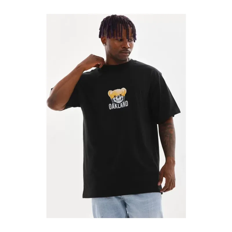 Unisex Baskılı Oversize T-Shirt - Siyah