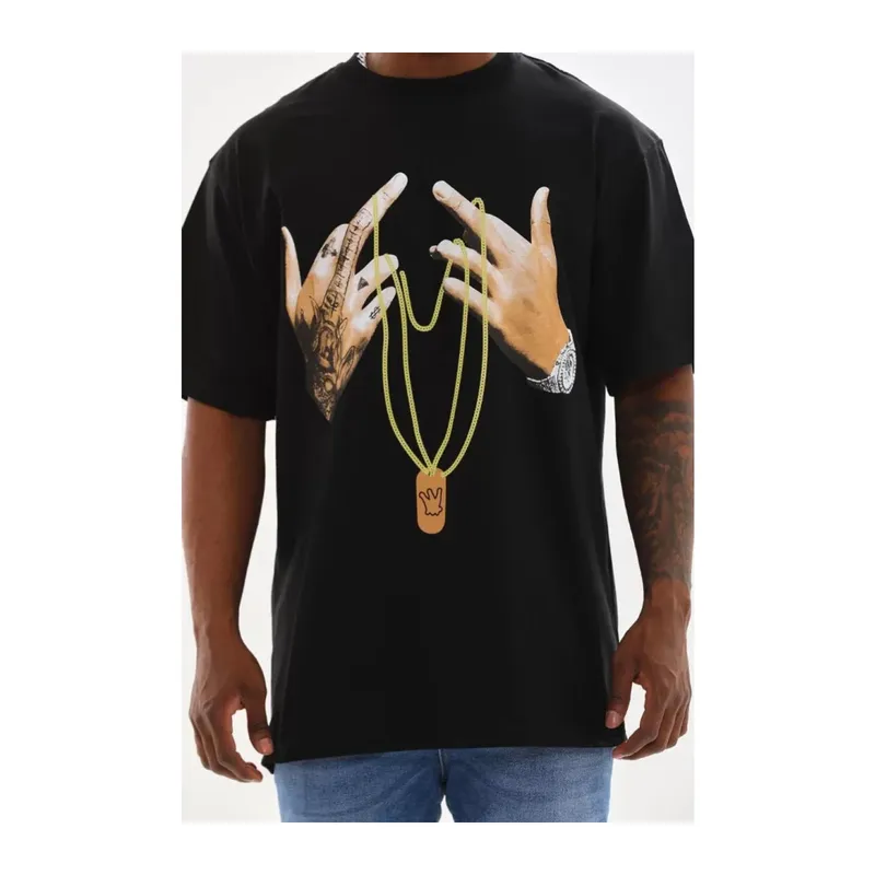 Unisex Baskılı Oversize T-Shirt - Siyah