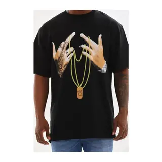 Unisex Baskılı Oversize T-Shirt - Siyah