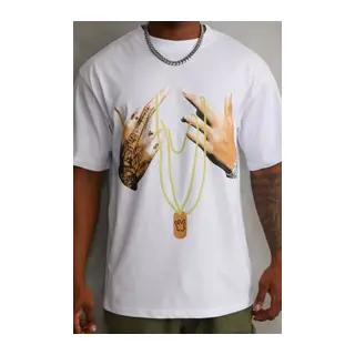 Unisex Baskılı Oversize T-Shirt - Beyaz