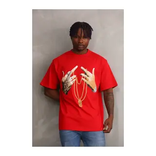Unisex Baskılı Oversize T-Shirt - Kırmızı