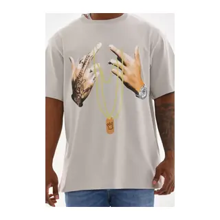 Unisex Baskılı Oversize T-Shirt - Gri