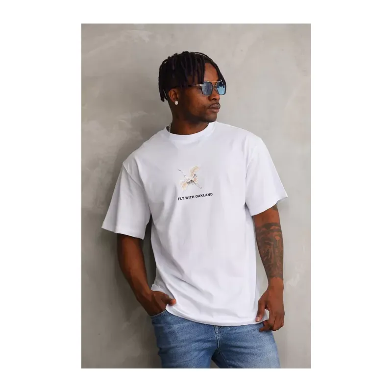 Unisex Baskılı Oversize T-Shirt - Beyaz