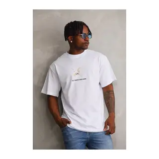 Unisex Baskılı Oversize T-Shirt - Beyaz