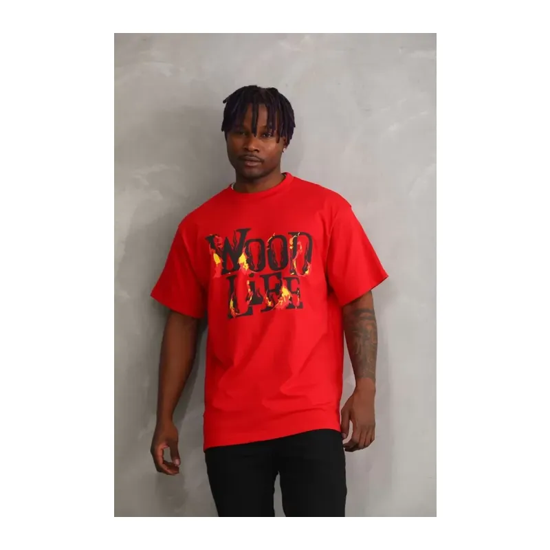 Unisex Baskılı Oversize T-Shirt - Kırmızı