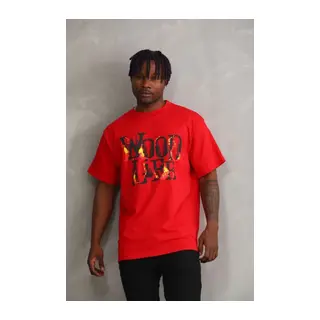 Unisex Baskılı Oversize T-Shirt - Kırmızı