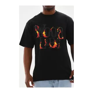 Unisex Baskılı Oversize T-Shirt - Siyah