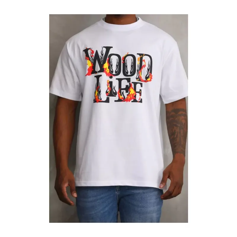 Unisex Baskılı Oversize T-Shirt - Beyaz