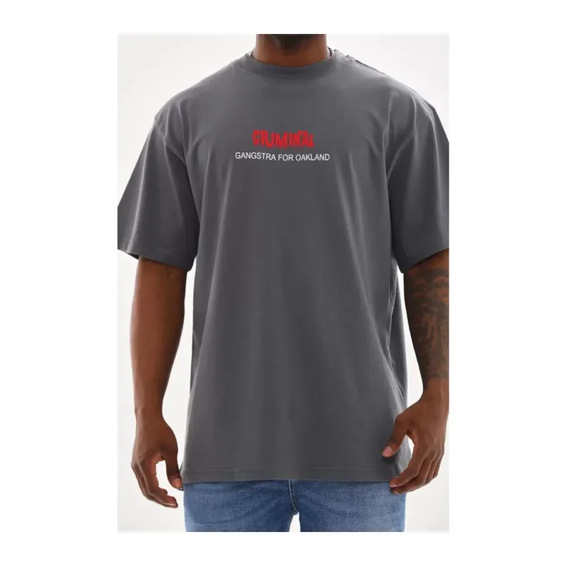 Unisex Baskılı Oversize T-Shirt - Füme