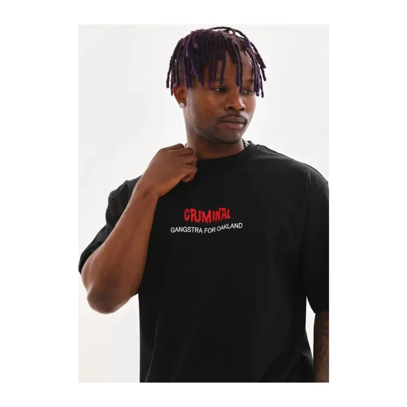 Unisex Baskılı Oversize T-Shirt - Siyah