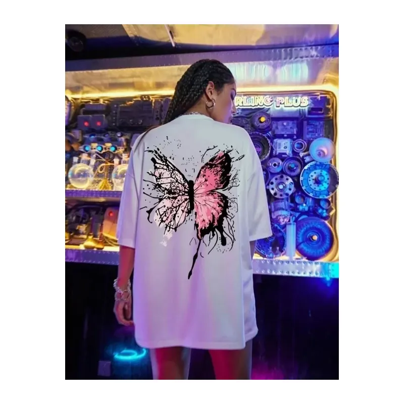 Unisex Baskılı Oversize T-Shirt - Beyaz