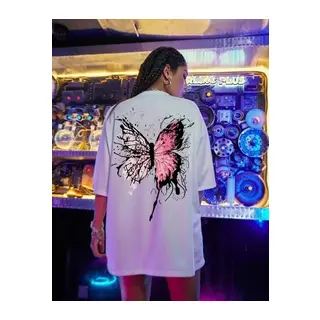 Unisex Baskılı Oversize T-Shirt - Beyaz
