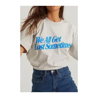 Unisex Baskılı Oversize T-Shirt - Beyaz