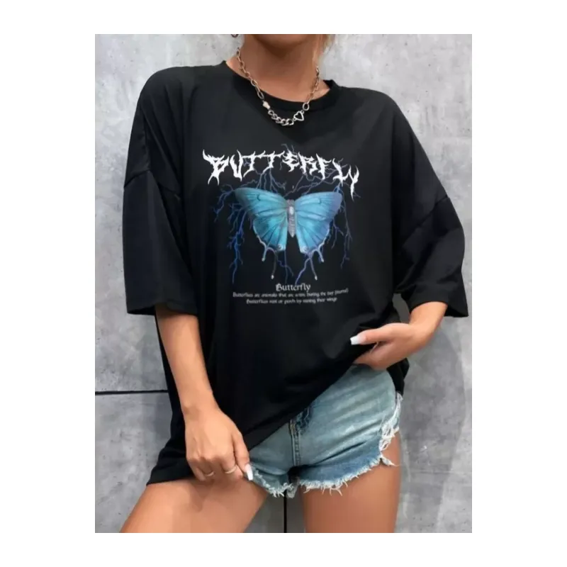 Unisex Baskılı Oversize T-Shirt - Siyah