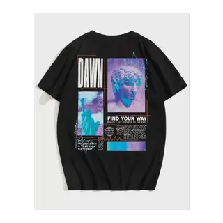 Unisex Baskılı Oversize T-Shirt - Siyah