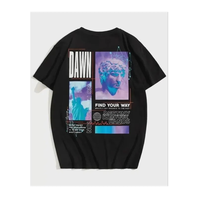 Unisex Baskılı Oversize T-Shirt - Siyah