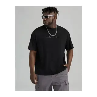 Unisex Baskılı Oversize T-Shirt - Siyah