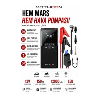 12000 Mah Akıllı Akü Takviye Ve Dijital Hava Pompası Akım Korumalı