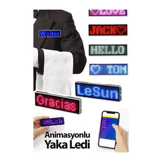 Matrix Kayan Led Yaka Rozeti Mobil Kontrollü Dijital Etiket 9×3cm