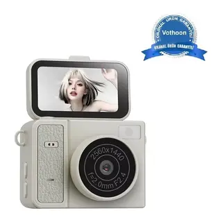 2k Mini Dijital Retro Video Kamera Flaşlı Dijital Vlog Mini Fotoğraf Makinesi Türkçe Menü Bej