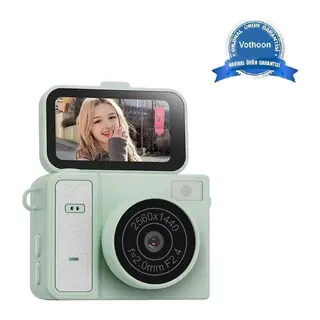 2k Mini Dijital Retro Video Kamera Flaşlı Dijital Vlog Mini Fotoğraf Makinesi Türkçe Menü Yeşil