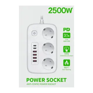 akım Korumalı Priz Ve Masaüstü Şarj İstasyonu Kablosuz 3 Priz,4 Usb, 2 Type-c Girişli 2 Metre