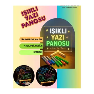Neon Işıklı 7 Renk Işık Boyama Kalemli Led Resim Panosu Boyama Tahtası Kalemleri 20 X 20