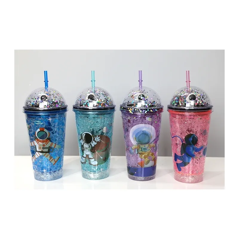Sevimli Astronot Işıklı Pipetli Pullu Suluk & Bardak 400 Ml Alk3148