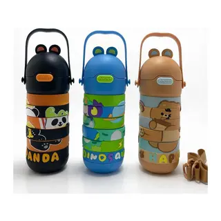Eğitici Puzzele Yapboz Çocuk Termosu - Paslanmaz Çelik Pipetli Ve Askılı Matara Alk4653