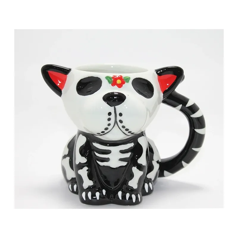 Day Of The Dead Köpek Figürlü 3d Kabartmalı Porselen Kupa Alk4896