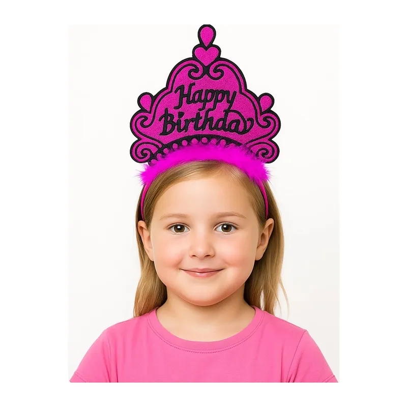 Fuşya Happy Birthday Prenses Tacı – Doğum Günü Taç Aksesuarı