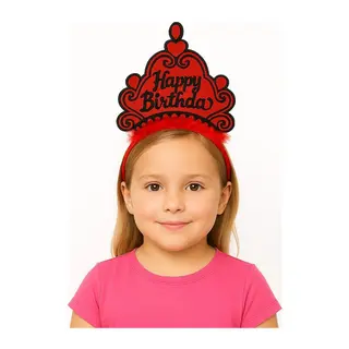 Kırmızı Happy Birthday Prenses Tacı – Doğum Günü Taç Aksesuarı