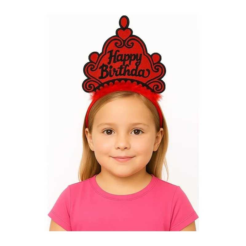 Kırmızı Happy Birthday Prenses Tacı – Doğum Günü Taç Aksesuarı