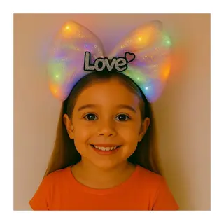 Led Işıklı Love Yazılı Pembe Fiyonk Taç – Kız Çocuk Parti Tacı