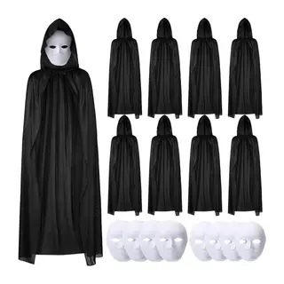 120 Cm Siyah Kapüşonlu Pelerin Ve Boyanabilir Karton Maske 8’li Set
