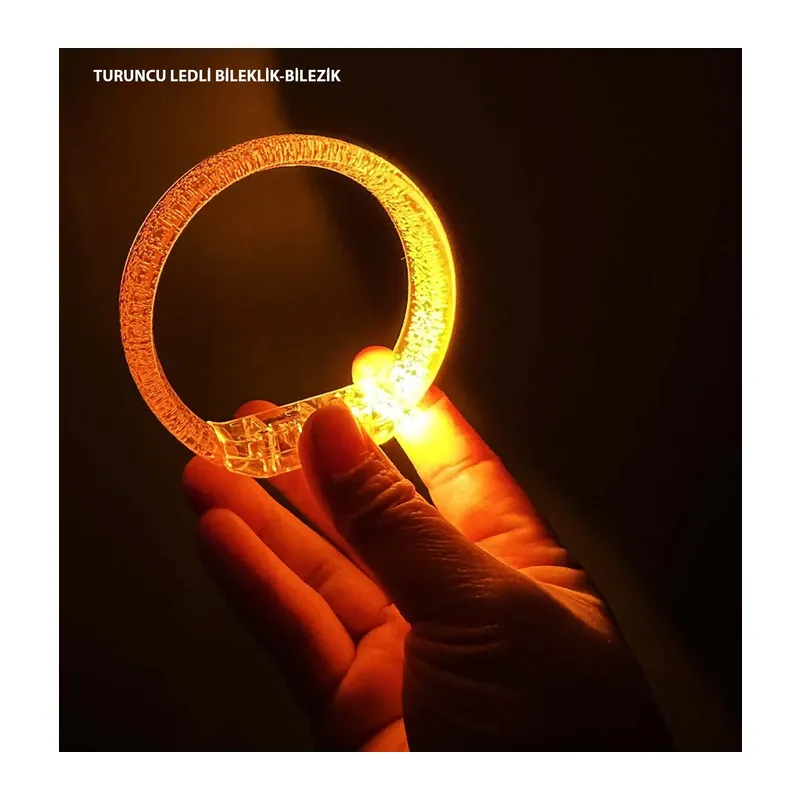 Turuncu Led Işıklı Baskı Yapılabilen Pilli Bileklik Bilezik 1,5 Cm Genişlik