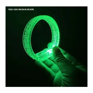 Yeşil Led Işıklı Baskı Yapılabilen Pilli Bileklik Bilezik 1,5 Cm Genişlik