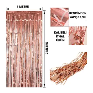 Rose Gold Püsküllü Kapı Perdesi - Parti, Bekarlığa Veda, Doğum Günü 1x2 M