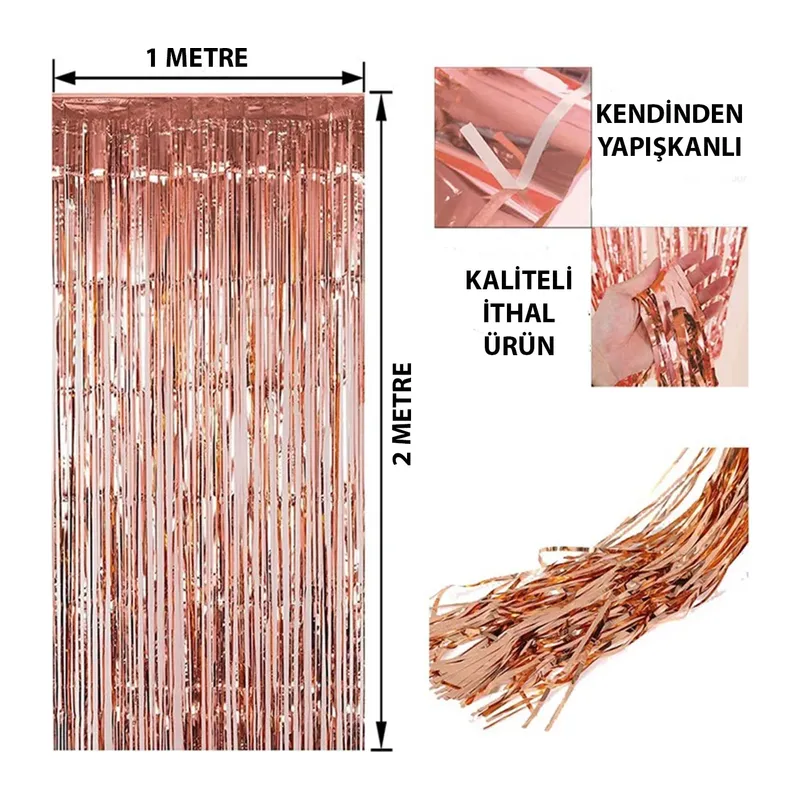 Rose Gold Püsküllü Kapı Perdesi - Parti, Bekarlığa Veda, Doğum Günü 1x2 M
