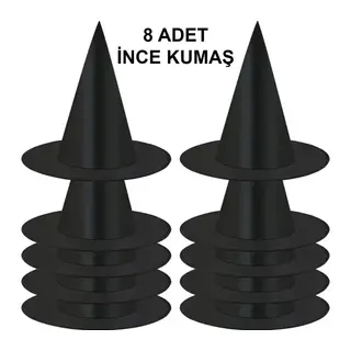 8 Adet Siyah Cadı Şapkası – Yetişkin Çocuk Kostüm Aksesuarı