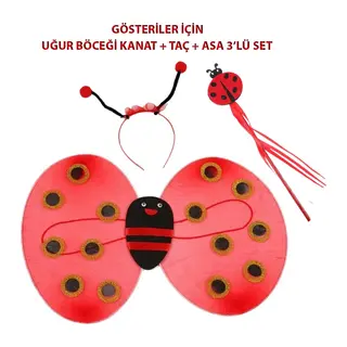 Çocuk Gösteri İçin Uğur Böceği Kanat + Taç + Asa 339lü Kostüm Seti