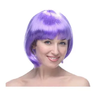 Lila Renk Kısa Model Parti Peruğu - Lila Renk Küt Saç