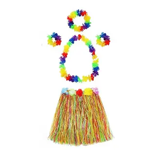 Yetişkin Ve Çocuk Uyumlu Luau Aloha Hawaii Kolye Renkli Etek Taç Ve Bileklik Seti