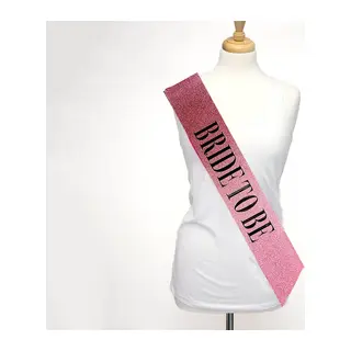 Pembe Üzeri Siyah Büyük Bride To Be Yazılı Simli Işıltılı Kuşak Kemer 10 Cm Genişlik