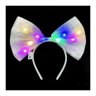 Rengarenk Led Işıklı Fiyonk Şekilli Tül Parti Tacı Beyaz Renk 25x25 Cm
